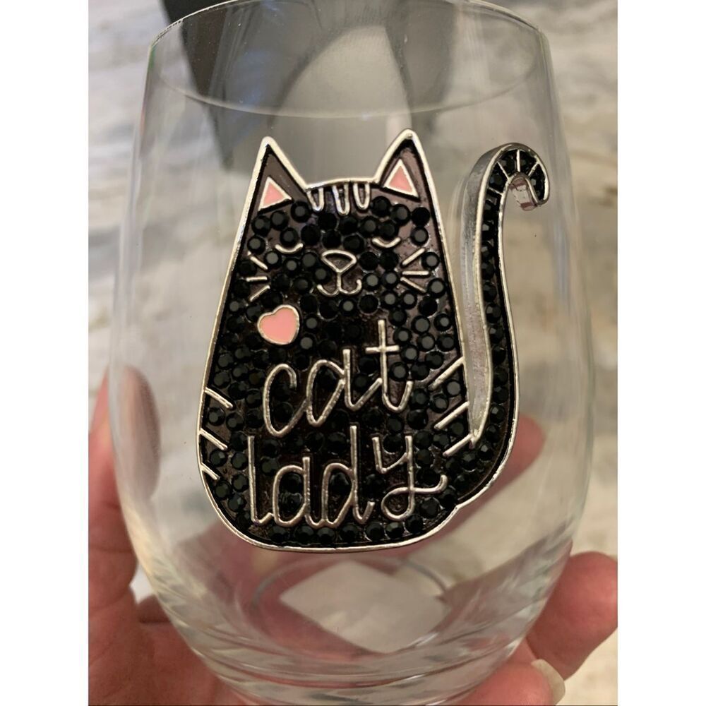 Cat Lady Wine Glass #party #cat #sparkle #heart #valentine #black cat